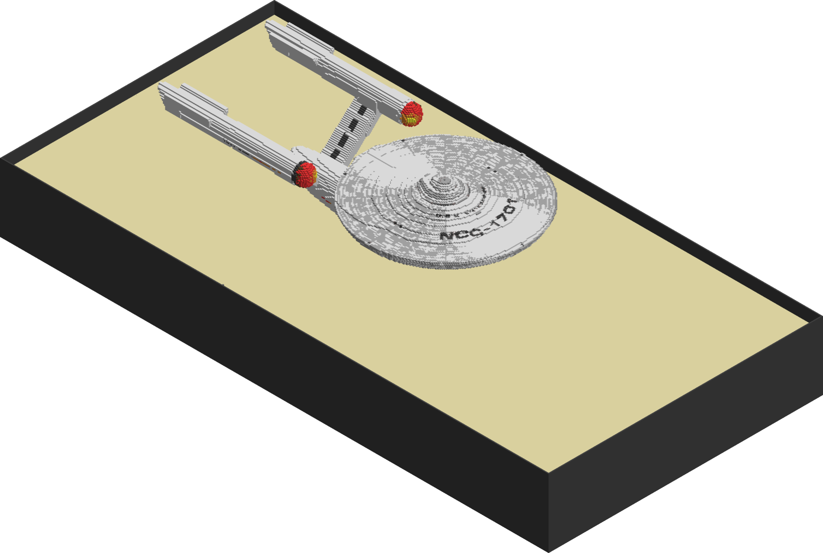An isometric render of the USS Enterprise Minecraft map made by osici