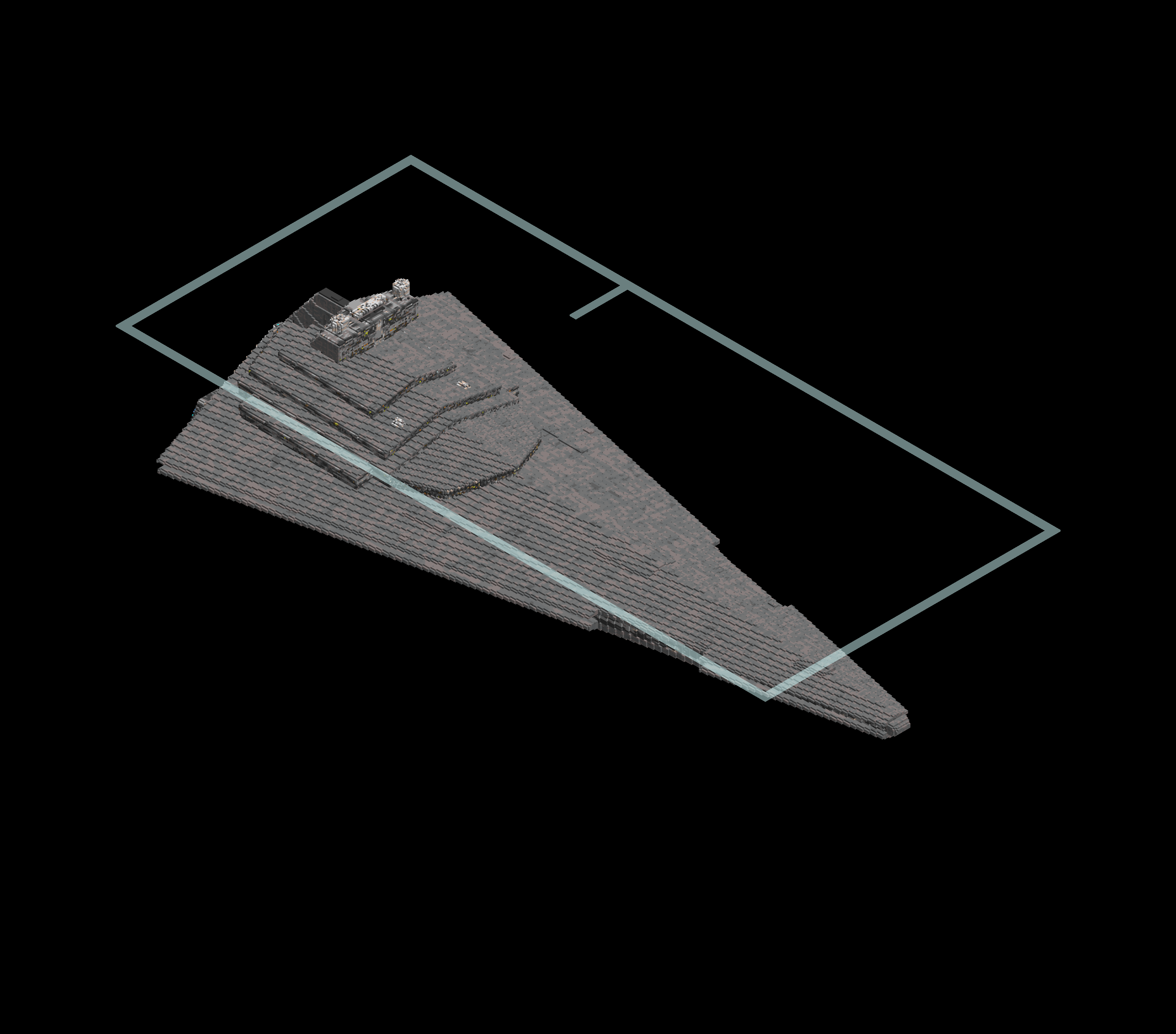 An isometric render of the smaller star destroyer map made by osici with the surrounding glass walkway