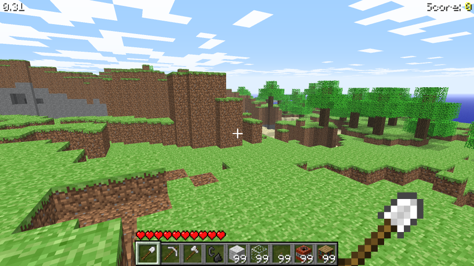 A different Minecraft Classic screenshot showing the same huge stone caverns with an underground lake and some of the website visible.