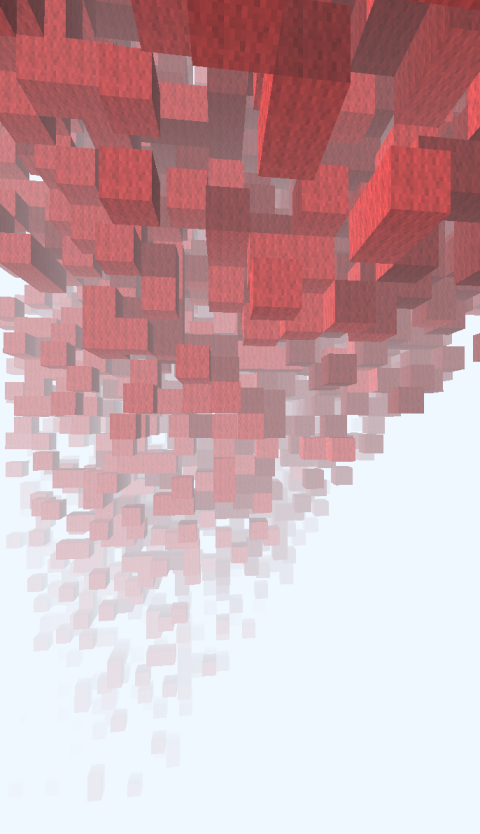 Scattered floating red wool blocks made using Omen's line tool.